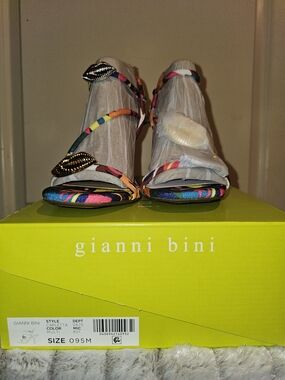 Gianni Bini Multicolor Strappy Shell-Accent Heels